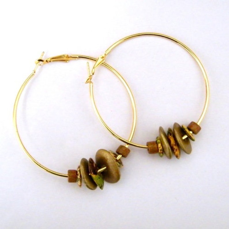 handmade Earth red Creole gold metal and ceramic Greek