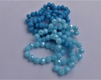 70 grams of boho glass beads, facets, diameter 8 mm light blue and turquoise blue