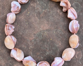Shell Beaded Necklace Pink Chunky Nugget Beach Choker Sterling Silver Clasp