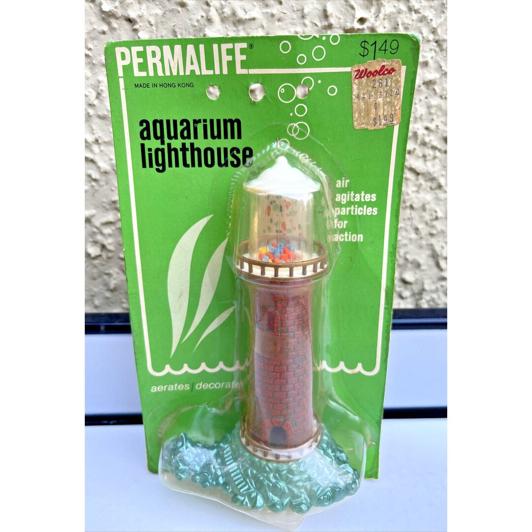 Vintage NOS Permalife Lighthouse Aquarium Action Fish Tank Display Hong