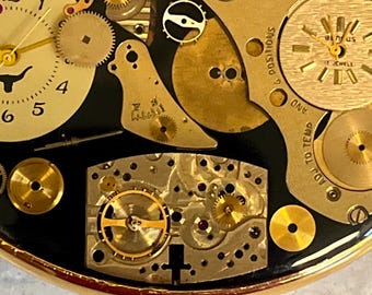 Vintage 80s Von West Clock Watch Parts Steampunk Artwork Belt