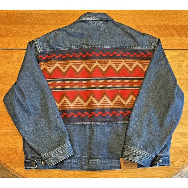 Vintage Pendleton Mens Denim Wool Jean Jacket Aztec Southwestern Panel XXL