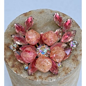 Vintage Juliana? Pink Orange Swag Beaded Navettes AB Chatons Rhinestone Brooch