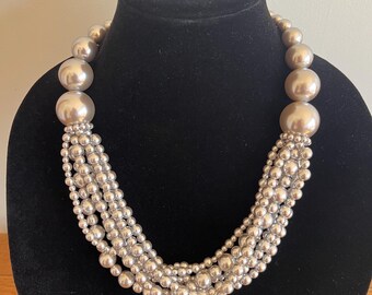 Gray Beads Multi Strand Beaded Statement Necklace