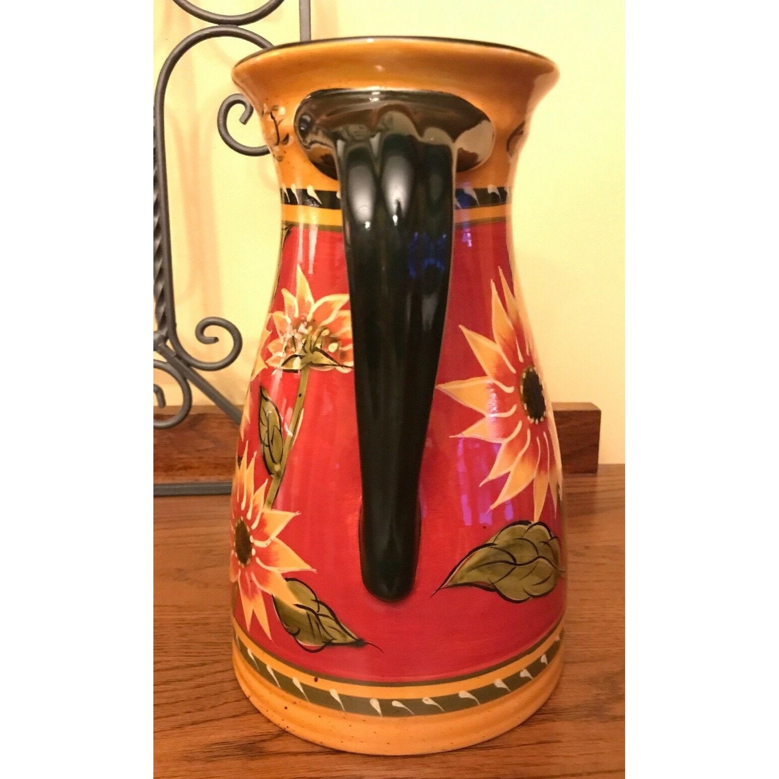 Pier 1 Sunflower Pitcher 72 Oz Hand Painted Terracotta