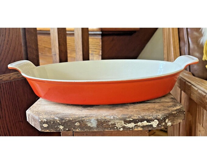 Le Creuset Large Oval Cast Iron Casserole Vintage Model No D Orange 28 Cm No 2