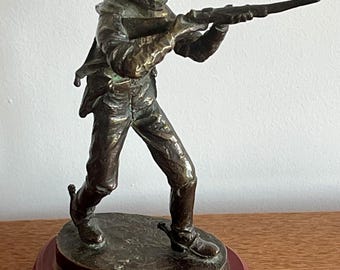 Vintage Bronze Rough Rider Calvary Soldier Statue Figurine
