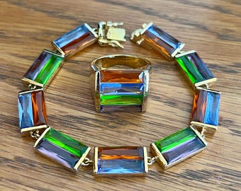 Rainbow Sterling Silver 925 Vermeil Ring Bracelet Set