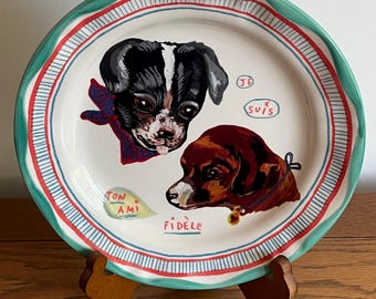 Anthropologie Nathalie Lete 10" Dogs Plate Fidele Francophile Ton Ami