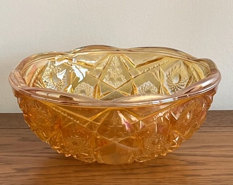 Vintage McKee Toltec Marigold Carnival Glass Round Bowl Iridescent 8" EAPG