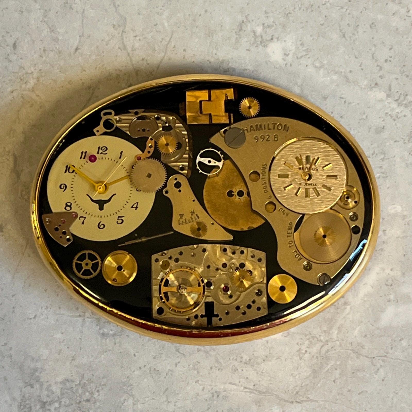 80's ビンテージ バックル VON WEST Vintage 80s Von West Clock Watch Parts Steampunk Artwork Belt