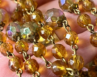 Vintage AB Beaded Faceted Necklace Long Opera Flapper 48” Sparkles