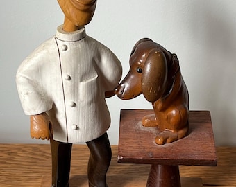 ROMER Wood Veterinarian & Dog Figurine Statue Hand Carved