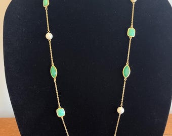 Kate Spade Green Blue Faux Pearl Station Scattered Necklace
