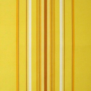 May include: Yellow fabric with vertical stripes in various shades of yellow, orange, and white.