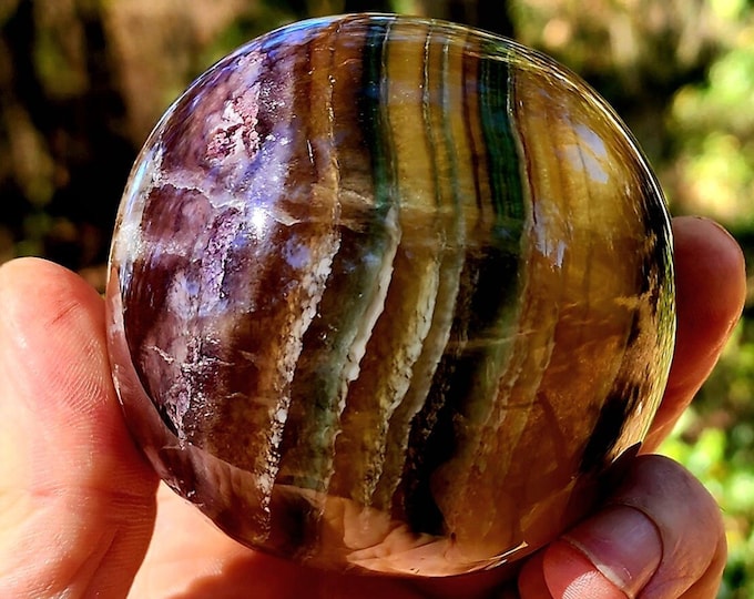 Fluorite Sphere-Multi Colored-Purple-Green-Yellow Fluorite-Hand Polished