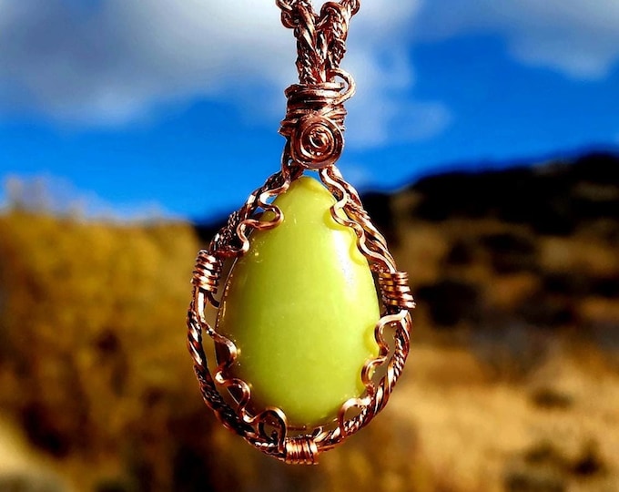 High Quality USA Copper Wire Wrapped Noble Serpentine "Healerite" Cabochon Necklace-Finest Quality Intentional Healing Jewelry-Reiki Jewelry