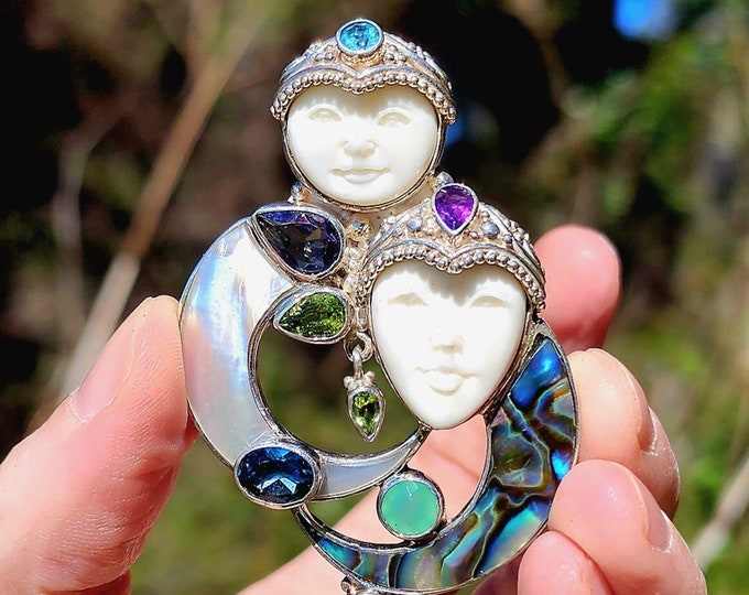 Sterling Silver Pendant/Brooch Aquamarine-Amethyst-Iolite-Peridot-Blue Topaz-Chrysoprase