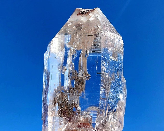 Water Clear Lemurian Himalayan Quartz Crystal with Druzy Tip-Silver Back