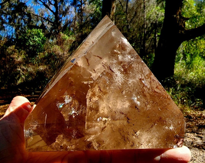 Rutilated Smoky Quartz Pyramid Crystal w Phantom Inclusion
