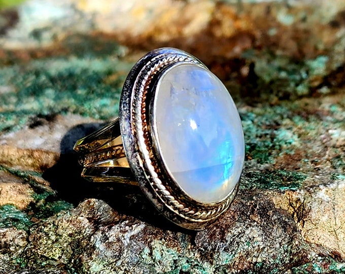 Sterling Silver Rainbow Moonstone Ring-Size 7