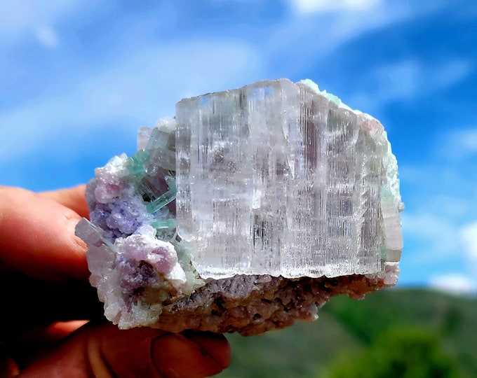 Kunzite with More Kunzite-Tourmaline-Lepidolite-Smoky Quartz Matrix (Essence of Love Stone)