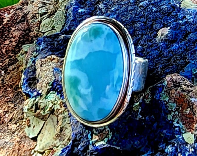 Sterling Silver Larimar Ring-Size 6 1/2- 7