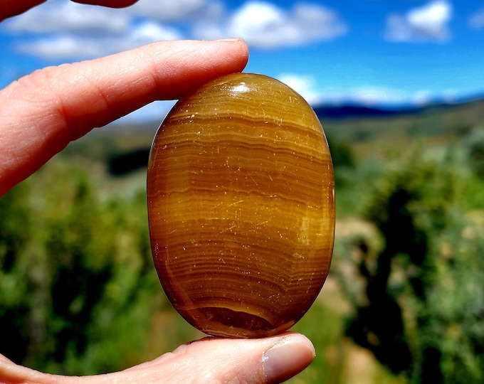 Mexican Banded Honey Calcite Palm Stone