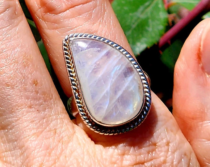 Sterling Silver Rainbow Moonstone Ring-Size 7