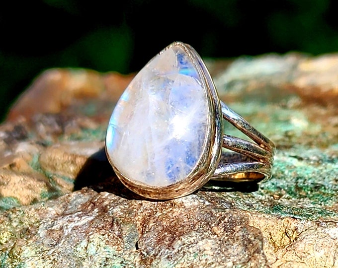 Sterling Silver Rainbow Moonstone Ring-Size 9.5