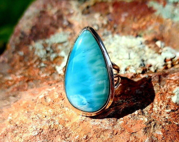 Sterling Silver Larimar Ring-Size 6.5