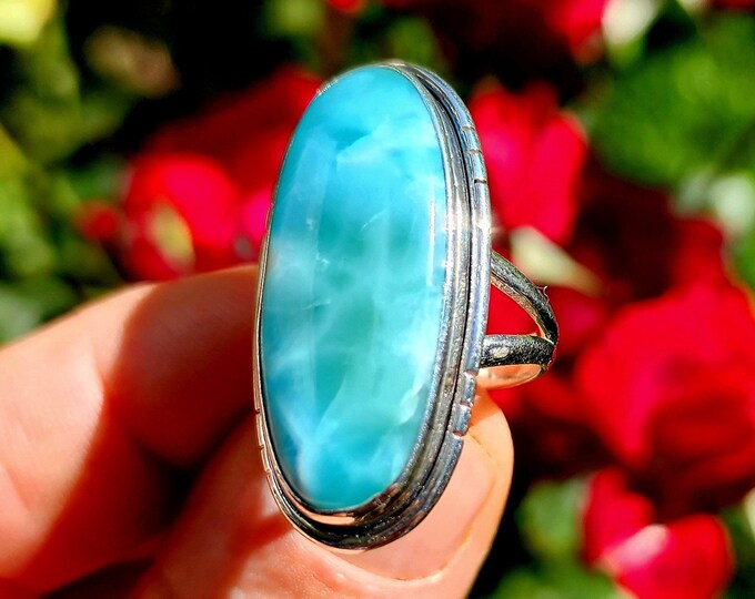 Sterling Silver Larimar Ring-Size 8.5-9