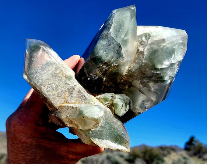Master Himalayan Quartz with Multiple Green Chlorite Phantoms in Every Termination-Double Terminated Bridge Crystal-Shamanic Dream