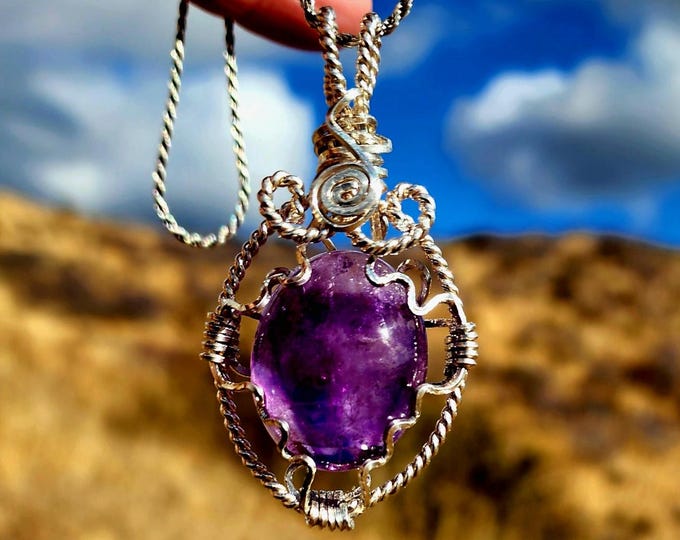High Quality Sterling Silver Wire Wrapped-Authentic Brandberg Cabochon Necklace-Finest Quality Intentional Healing Jewelry-Reiki Jewelry