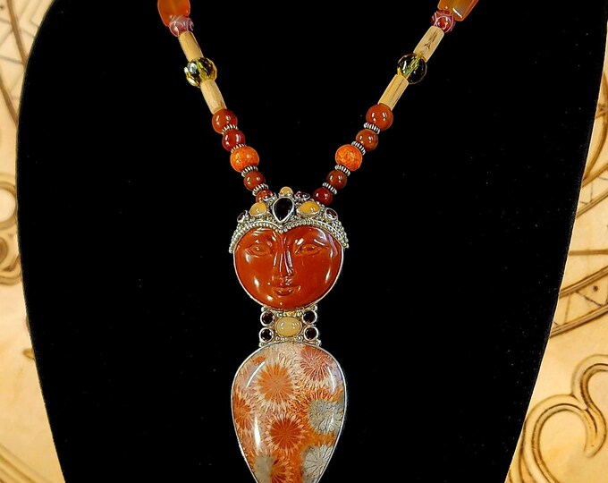 Sterling Silver Red Jasper Necklace-Fossilized Coral Flower Agate-Garnet-Peach Moonstone-Beaded Necklace-Carnelian-Citrine-Jade-Tulsi Beads