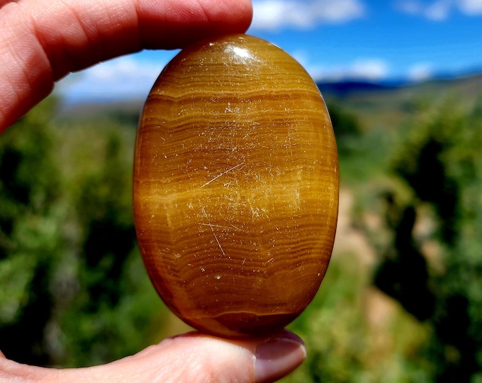 Mexican Banded Honey Calcite Palm Stone