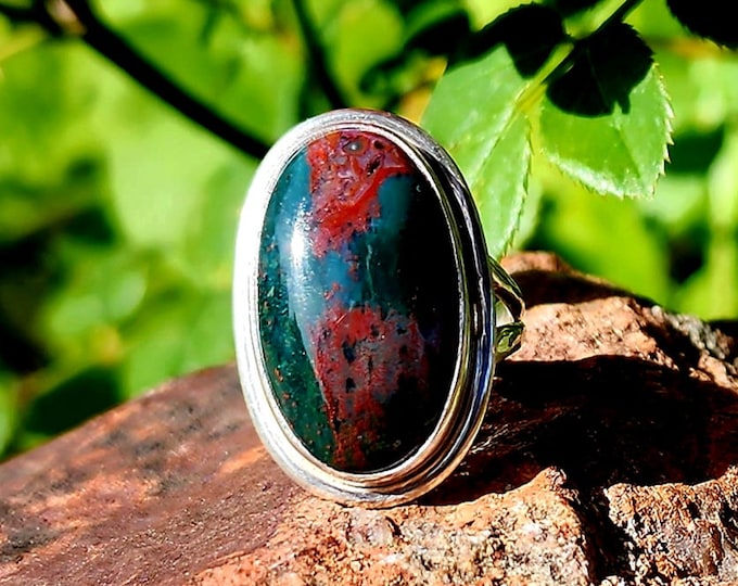 Sterling Silver Bloodstone Ring-Size 7