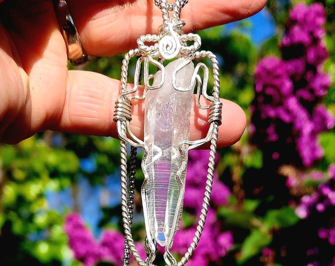 High Quality USA Sterling Silver Wire Wrapped Lemurian Penas Blancas Laser Crystal Necklace-Quality Intentional Healing Reiki Jewelry