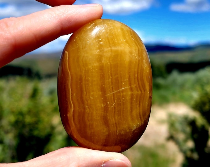 Mexican Banded Honey Calcite Palm Stone