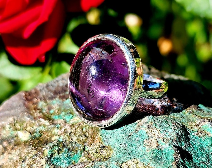 Sterling Silver Zambian Quartz Ring-Amethyst Ring-Size 6