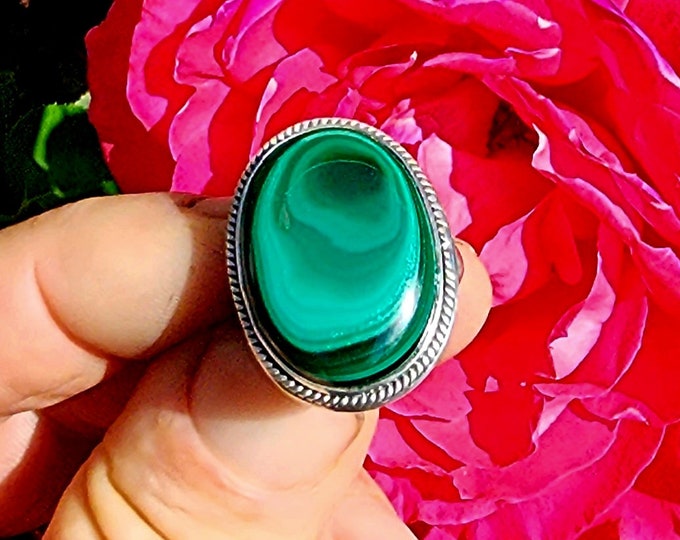 Sterling Silver Malachite Ring-Size 8