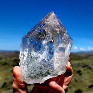 Large Clear Himalayan Quartz w Chlorite-Very Unique & Beautiful Formation-Perfect Condition