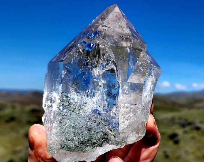 Large Clear Himalayan Quartz w Chlorite-Very Unique & Beautiful Formation-Perfect Condition