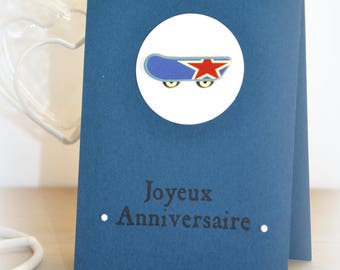 Carte anniversaire garçon bleu skate  enveloppe fournie