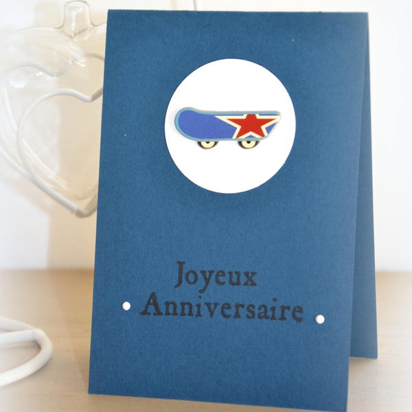 Carte anniversaire garçon bleu skate  enveloppe fournie