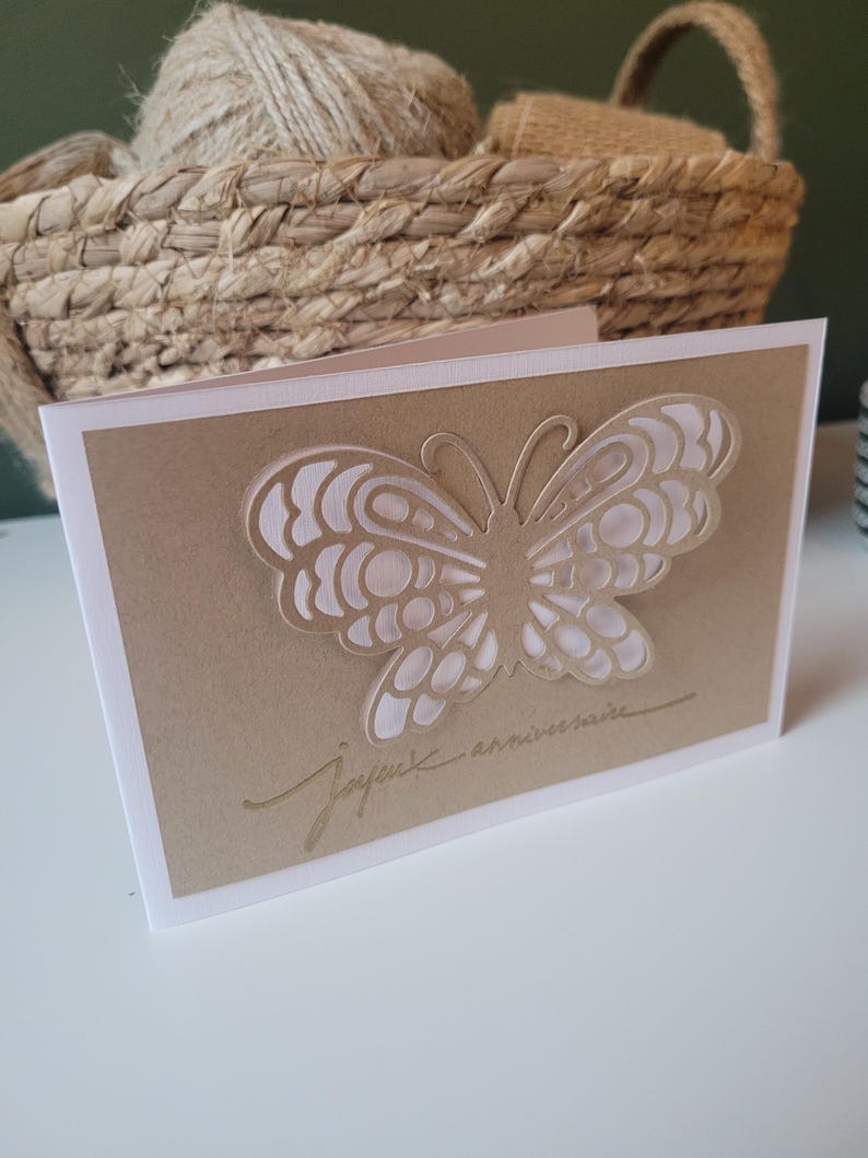 Carte joyeux anniversaire kraft papillon en volume Bild 3
