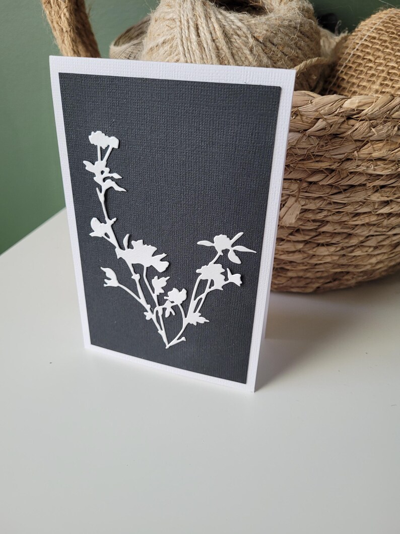 Carte condoléances souvenirs décès noir blanc fleur , enveloppe fournie afbeelding 5