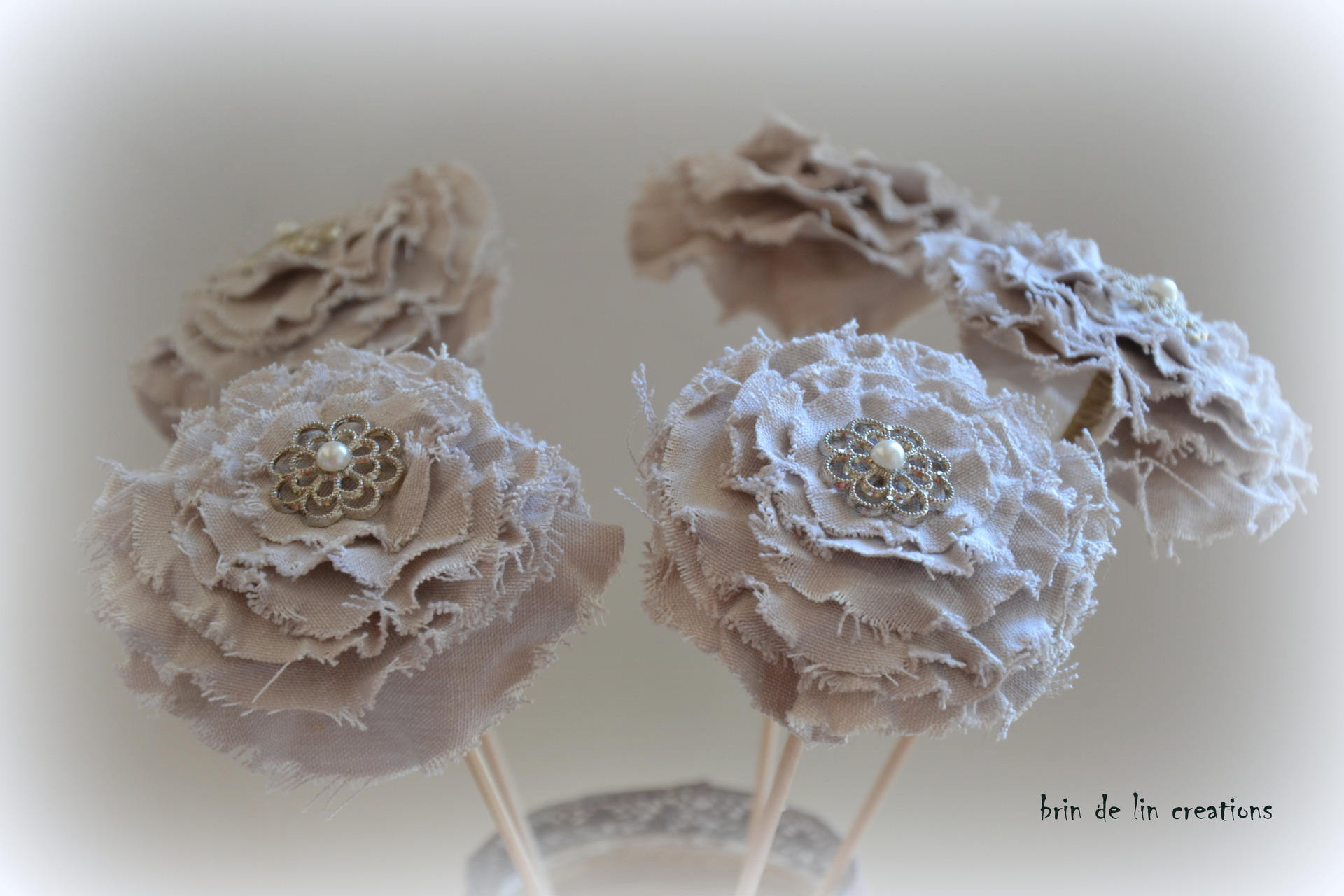 Bouquet de Fleur en Tissu Lin , Ficelle Bouton Fer