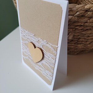 Carte félicitations mariage fiançailles saint valentin coeur bois dentelle enveloppe fournie image 3