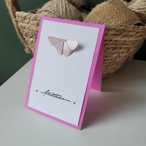 Carte félicitations naissance fille papillon origami rose , enveloppe fournie